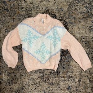 Vintage Shoulder Pads January Pastel Snowflake Turtleneck Sweater 80’s
